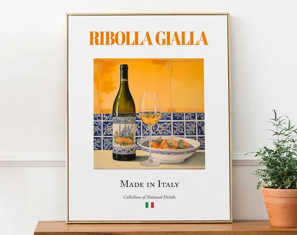 Ribolla Gialla Wine, Maiolica Tile Kitchen Art Print
