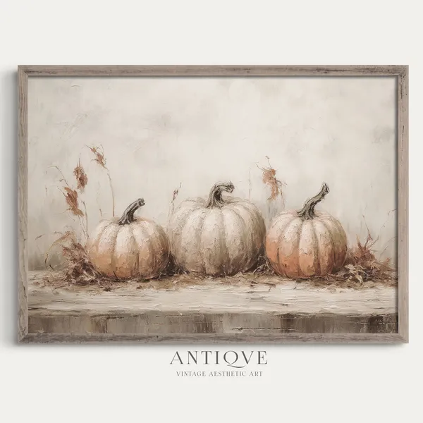 Rustic Pumpkin Light Fall Painting, Farmhouse Art Print