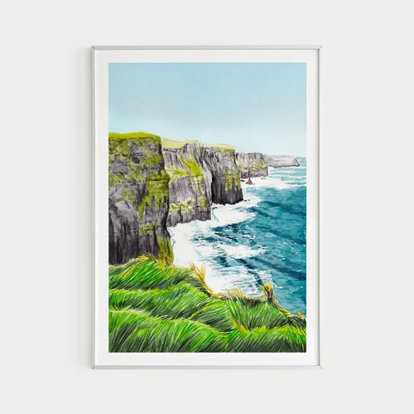 Cliffs Of Moher Watercolor Travel Poster, Ireland