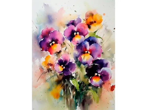Pansy Flowers Watercolor Art Print, Meadow Artwork