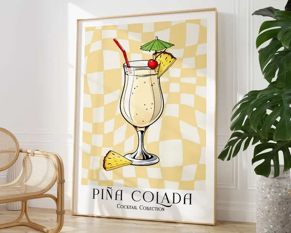 Pina Colada Cocktail Retro Poster, Kitchen Decor