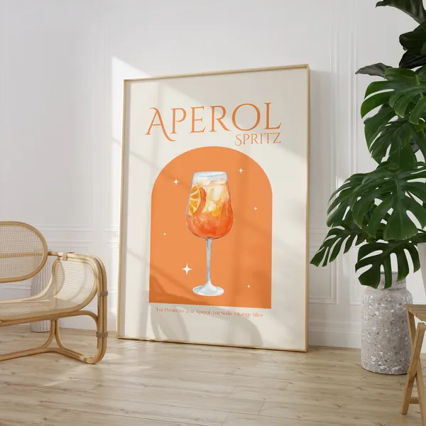 Aperol Spritz Cocktail Print, Trendy Kitchen Wall Art