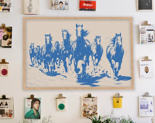 Blue Horses Art Print, Running Wild Wall Decor