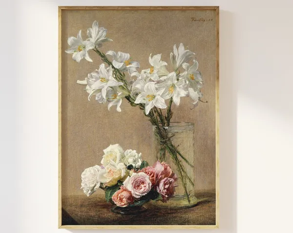 Vintage Roses and Lilies Still Life Art Print