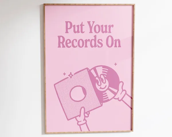 Record Player Poster, Pink Retro Music Wall Art