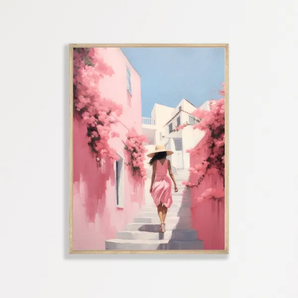 Pink Greece Retro Aesthetic Travel Poster, Dorm Decor