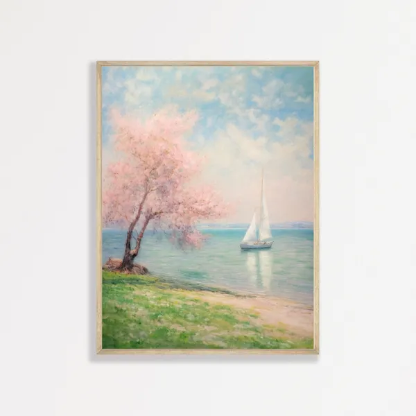 Retro Sailboat Spring Nautical Landscape Art Print