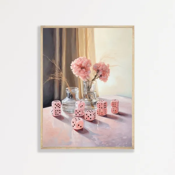 Retro Dice Pink Girly Aesthetic Wall Art Print