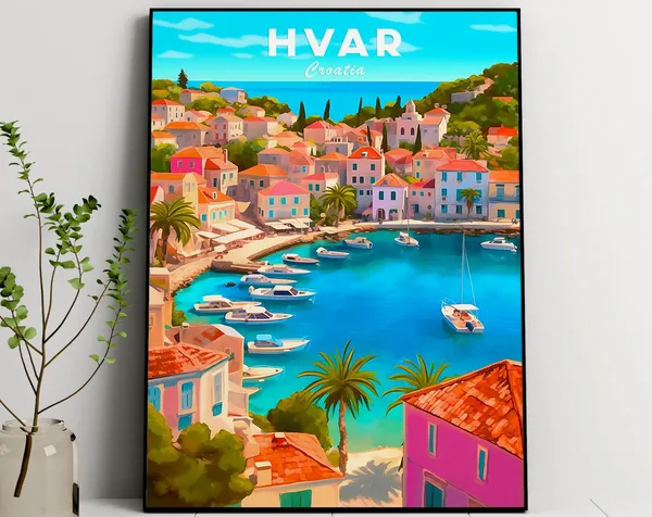 Hvar Travel Illustration, Croatia Cityscape Art Print