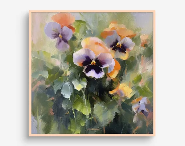 Pansy Oil Painting Art Print, Botanical Floral