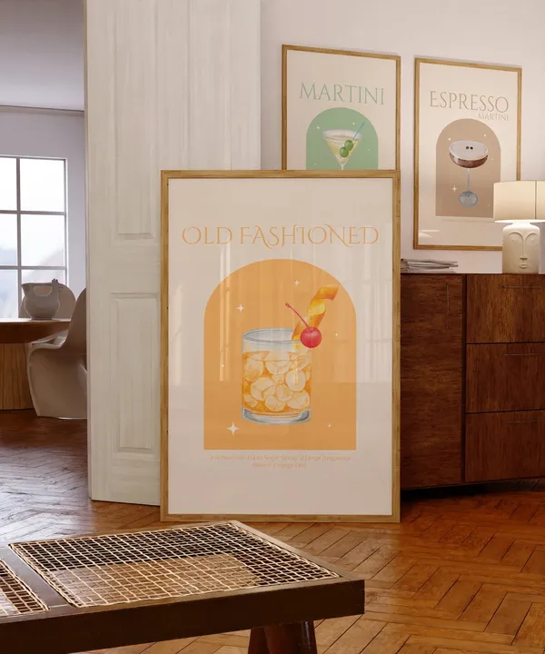 Old Fashioned Cocktail Poster, Trendy Kitchen Print