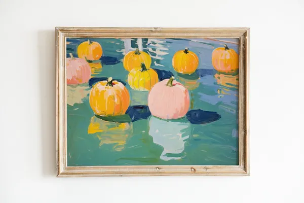 Retro Pool Print, Preppy Autumn Pumpkin Art Print