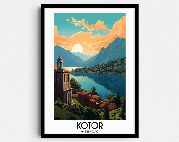 Kotor Travel Poster, Montenegro Boka Bay Art
