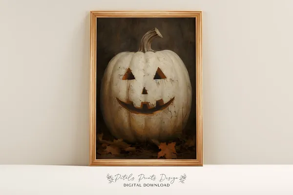 Vintage Pumpkin Halloween Poster, Rustic Jack-O-Lantern