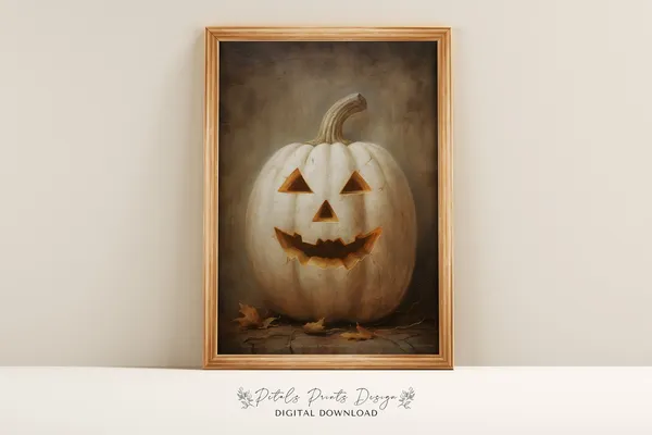 Vintage Halloween Pumpkin Painting, Rustic Fall Art Print