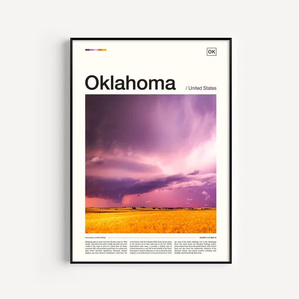 Oklahoma Travel Poster, State Wall Art Print