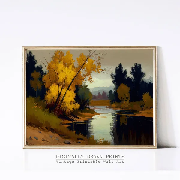 Moody Autumn Field Landscape Oil Painting Art Print
