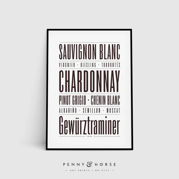 White Wine Type Typography Art Print, Kitchen Decor