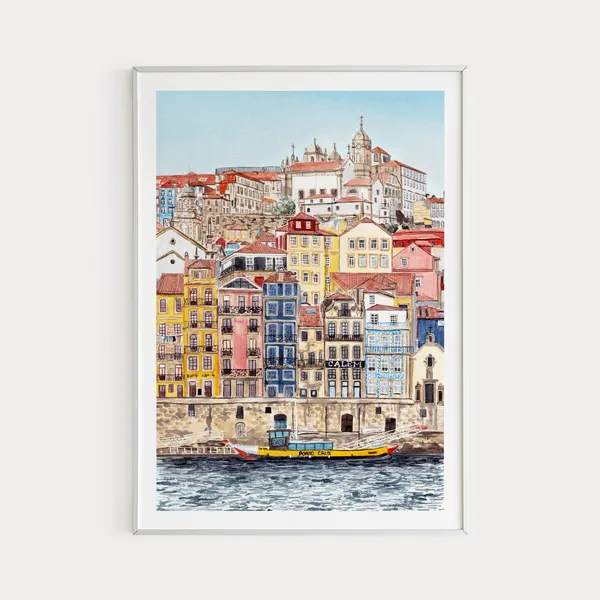 Porto Watercolor Cityscape Art Print, Portugal
