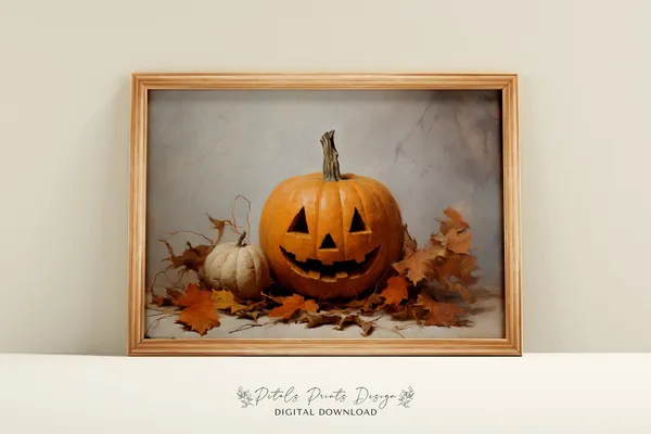 Rustic Pumpkin Halloween Art Print, Fall Decor