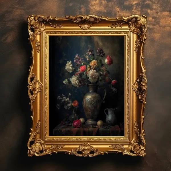 Flowers Vase Still Life, Vintage Floral Art Print