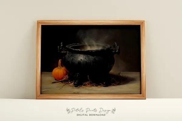 Vintage Witch Cauldron Halloween Art Print
