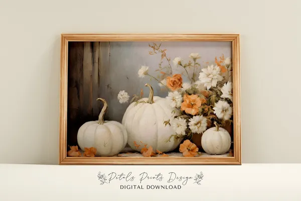 Pumpkin Still Life Vintage Autumn Wall Art Print