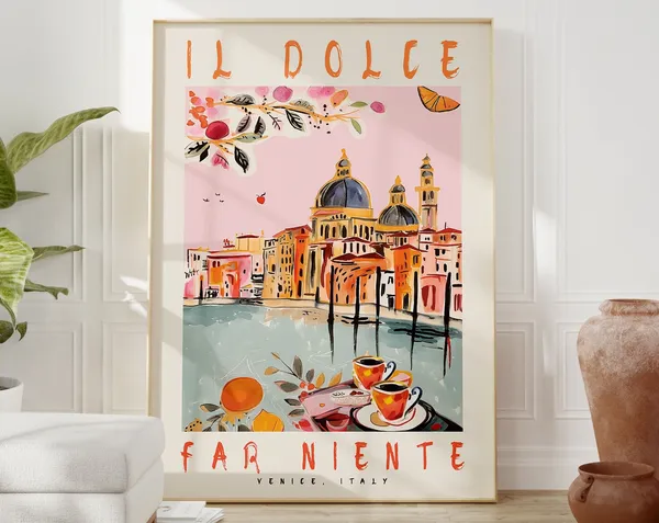Dolce Far Niente Venice Italy Watercolor Travel Poster