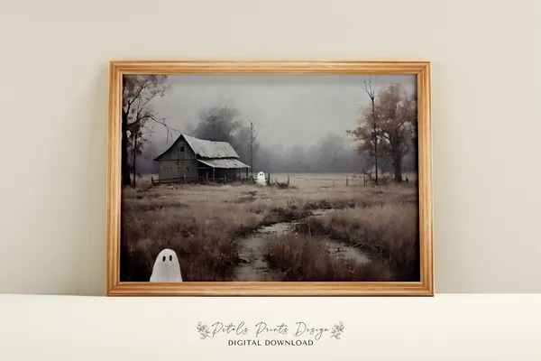 Vintage Halloween Art Print, Spooky Farmhouse Decor