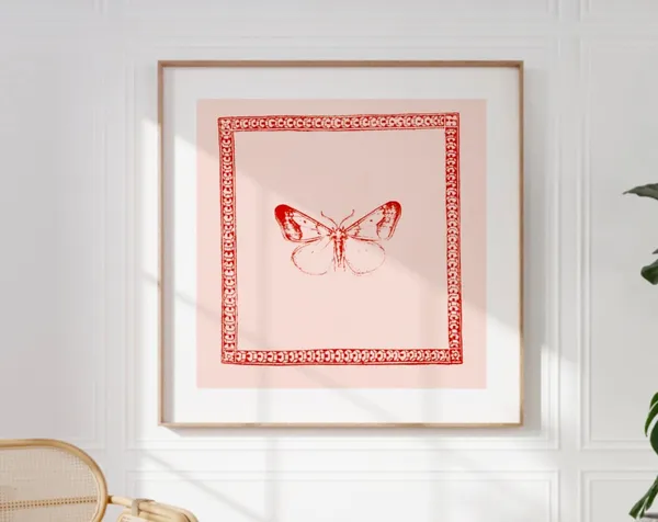 Vintage Red Minimal Butterfly Art Print
