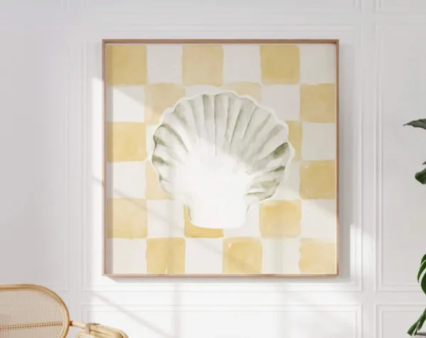 Yellow Checkered Shell Painting Art Print, Kids Room