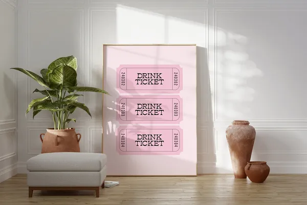 Drink Ticket Retro Bar Cart Poster Print