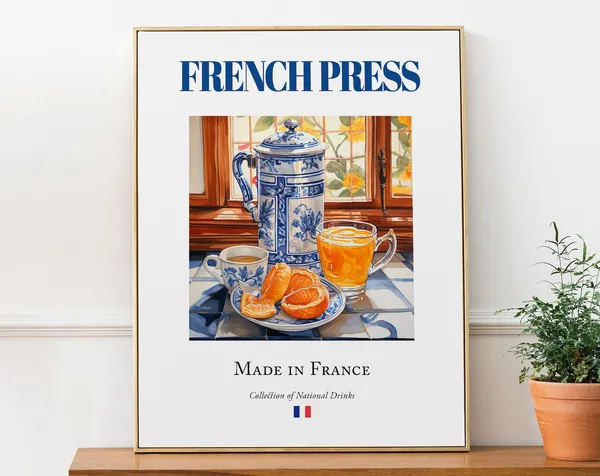 French Press On Maiolica Tile, Traditional Beverage Art Print