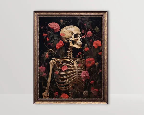 Floral Skeleton Gothic Vintage Botanical Art Print