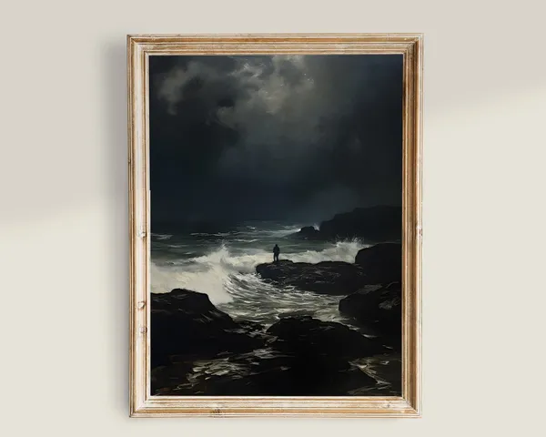 Seascape Vintage Art, Moody Ocean Landscape Print