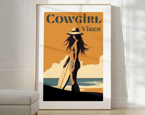 Coastal Cowgirl Surf Poster, Minimalist Dorm Decor
