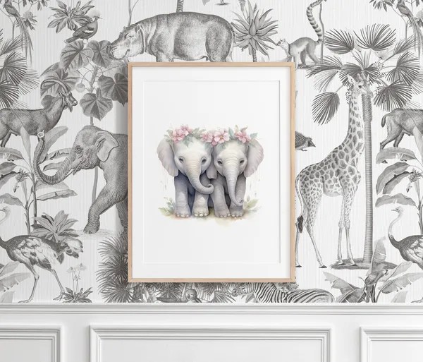 Girls Twin Room Decor Baby Elephant Nursery Art Print
