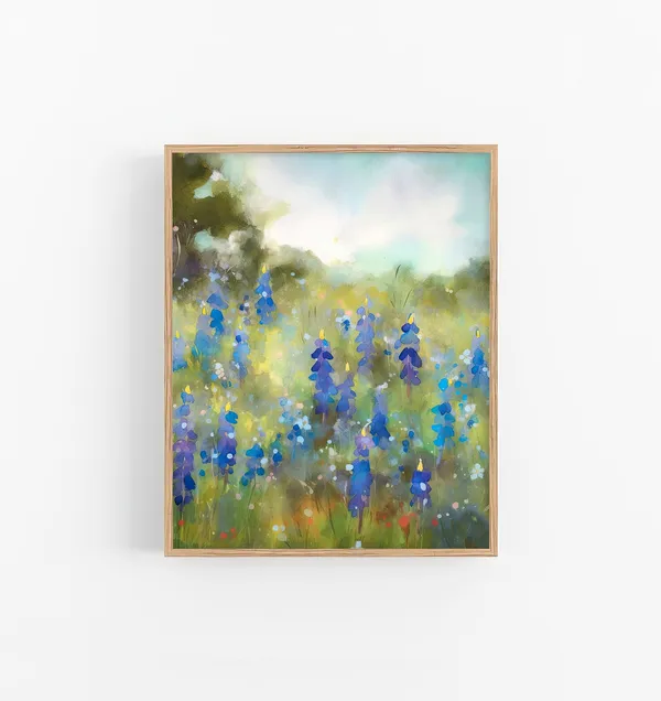 Texas Bluebonnets Fields Watercolor Art Print