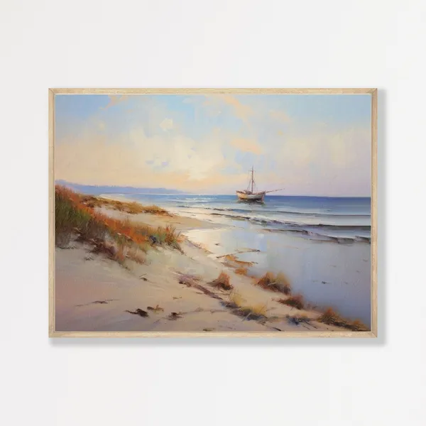 Retro Seascape Coastal Art Print, Beach Aesthetic Decor