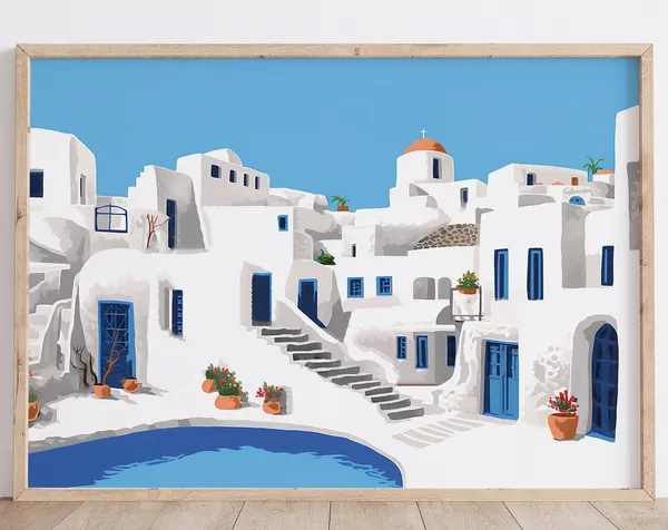 Santorini Travel Poster, Greece Illustration