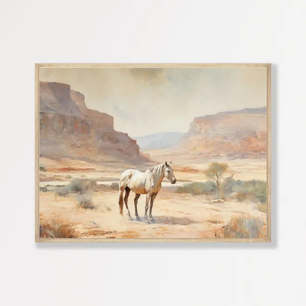 White Horse Pastel Retro Preppy Equestrian Art Print