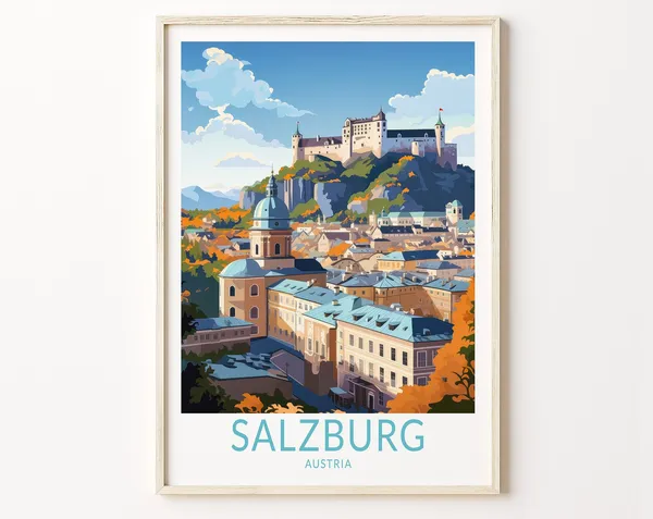 Salzburg Austrian Travel Poster, City Travel Art