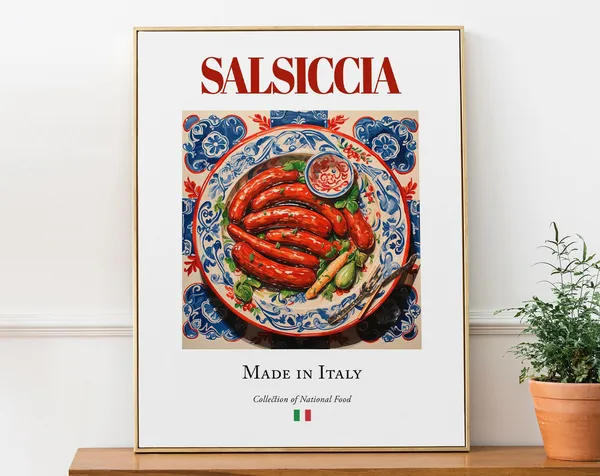 Salsiccia on Maiolica Tile Plate, Italian Food Art Print