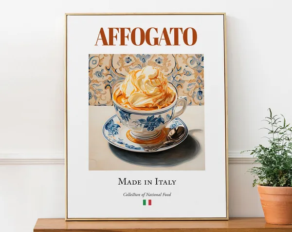 Affogato On Maiolica Tile Plate, Italian Food Poster