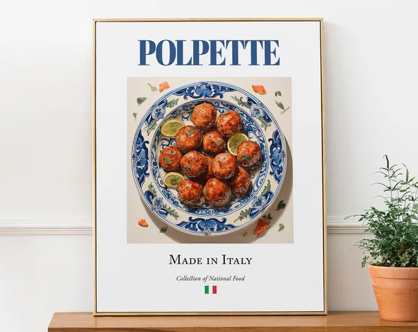 Polpette On Maiolica Tile Plate, Italian Art Print