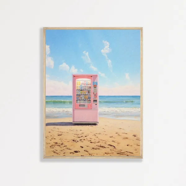 Retro Beach Print, Pink Preppy Bedroom Art Print