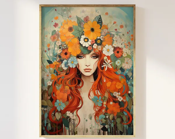 1960s Bohemian Woman And Flowers Art Print