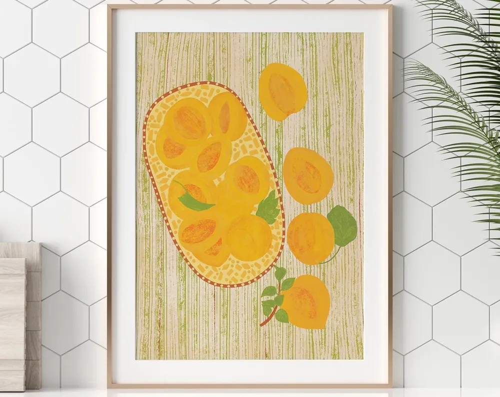 Apricots Illustration Vintage Kitchen Art Print
