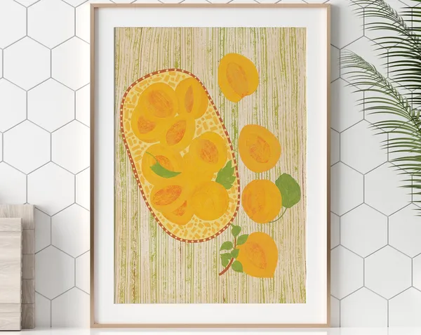 Apricots Illustration Vintage Kitchen Art Print
