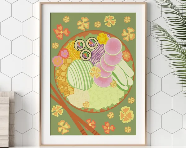 Sushi Bowl Illustration Food Art Print